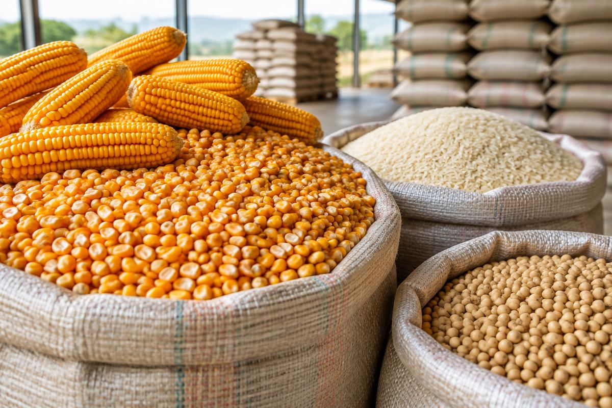 Maize, rice and soybeans prepared for aggregation